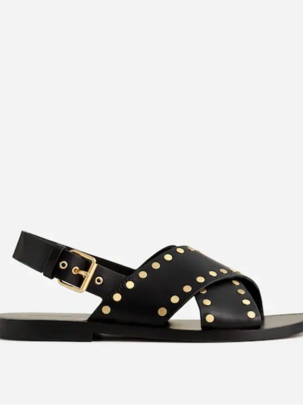 Madewell Black Leather Cross-Strap Sandals with Gold Studs
